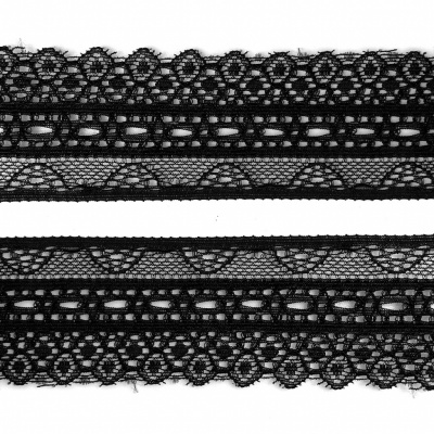 Кружево эластичное 22-21, шир.35 мм -цв.чёрное - купить в Таганроге. Цена: 26.35 руб.