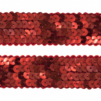 Тесьма с пайетками 3, шир. 20 мм/уп. 25+/-1 м, цвет красный - купить в Таганроге. Цена: 778.19 руб.
