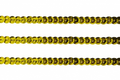 Пайетки "ОмТекс" на нитях, SILVER-BASE, 6 мм С / упак.73+/-1м, цв. А-1 - т.золото - купить в Таганроге. Цена: 468.37 руб.