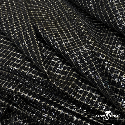 Ткань костюмная с пайетками, 100%полиэстр, 460+/-10 гр/м2, 150см #309 - цв. чёрный - купить в Таганроге. Цена 1 203.93 руб.