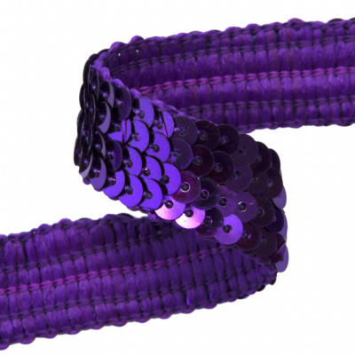 Тесьма с пайетками 12, шир. 20 мм/уп. 25+/-1 м, цвет фиолет - купить в Таганроге. Цена: 778.19 руб.