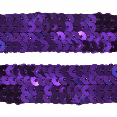 Тесьма с пайетками 12, шир. 20 мм/уп. 25+/-1 м, цвет фиолет - купить в Таганроге. Цена: 778.19 руб.