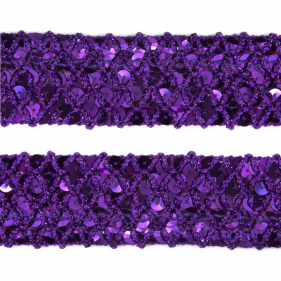 Тесьма с пайетками 12, шир. 35 мм/уп. 25+/-1 м, цвет фиолет - купить в Таганроге. Цена: 1 308.30 руб.