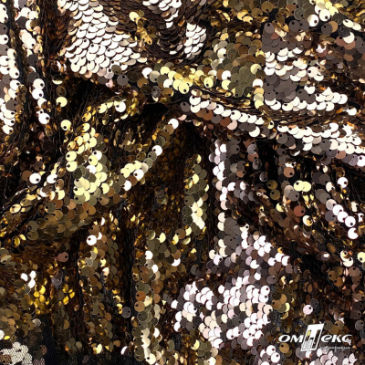 Трикотажное полотно, Сетка с пайетками, шир.130 см, #315, цв.-бронза/золото - купить в Таганроге. Цена 693.39 руб.