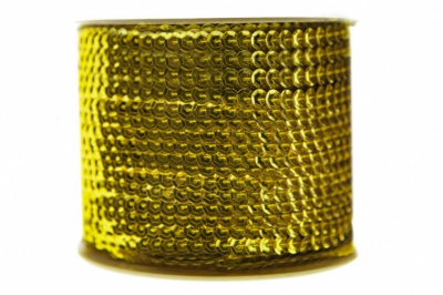 Пайетки "ОмТекс" на нитях, SILVER-BASE, 6 мм С / упак.73+/-1м, цв. 7 - св.золото - купить в Таганроге. Цена: 468.37 руб.