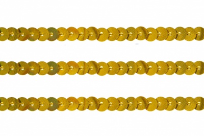 Пайетки "ОмТекс" на нитях, SILVER SHINING, 6 мм F / упак.91+/-1м, цв. 48 - золото - купить в Таганроге. Цена: 356.19 руб.