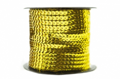Пайетки "ОмТекс" на нитях, SILVER-BASE, 6 мм С / упак.73+/-1м, цв. А-1 - т.золото - купить в Таганроге. Цена: 468.37 руб.